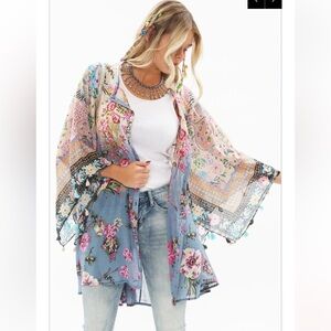 NWT ARATTA BOTANICAL GARDENS TUNIC/DRESS/Kimono WITH BELL SLEEVES & TASSEL TRIM